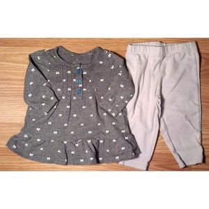 Girl's Size 6 M 3-6 Months Two Pc Carter's Gray Bow Designed L/S Dress, Leggings